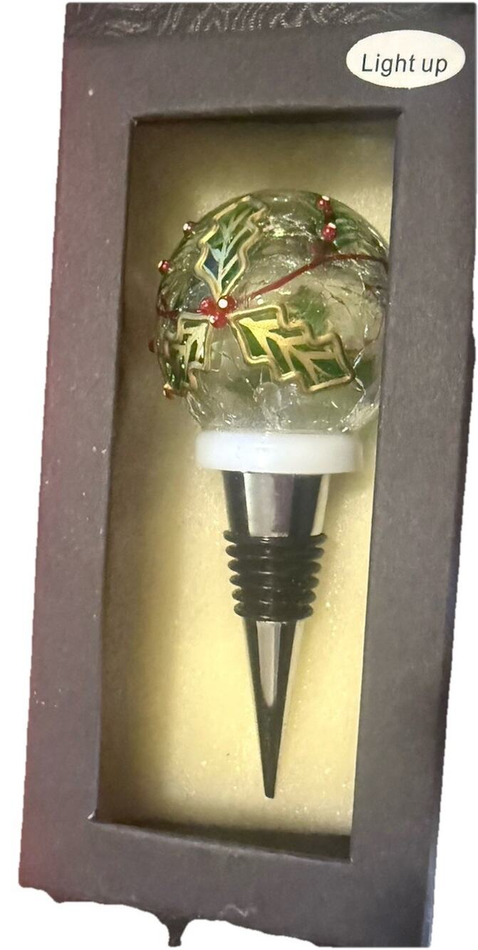 Light Up Christmas Ball Wine Stopper Multi Colored Lights